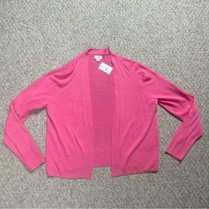 J Crew Cardigan Sweater Womens Medium Linen Blend Cropped Hot Barbie Pink Open M